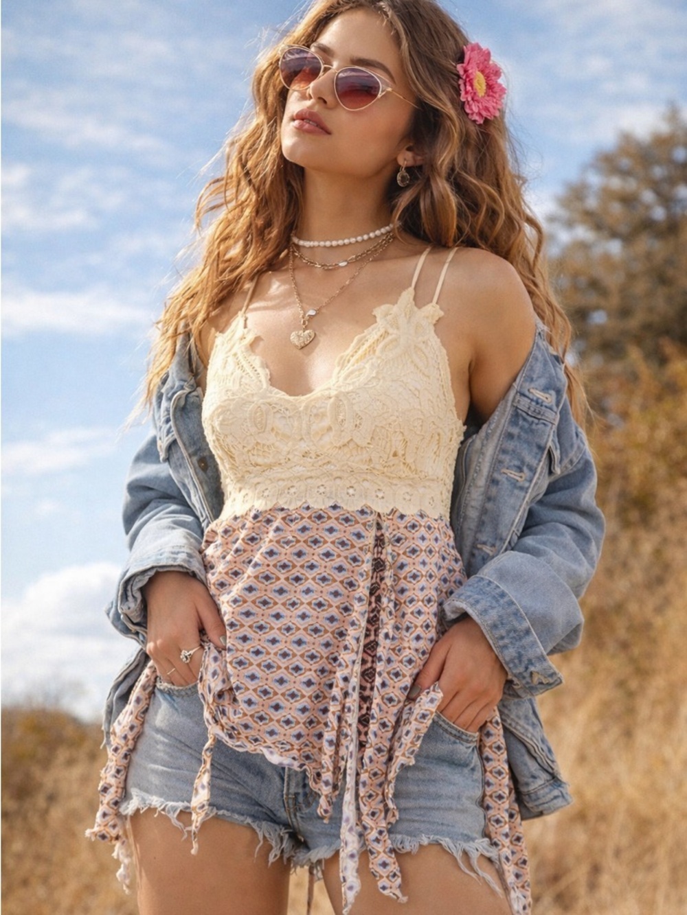 Gimmicks Boho Lace Babydoll Cami Top XS